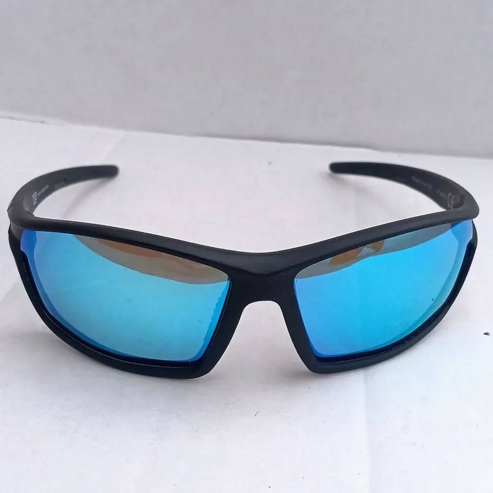 Tek Gear Rubberized Wrap Around Sunglasses-Polarized Blue Lens-Non SLip-UVA/B